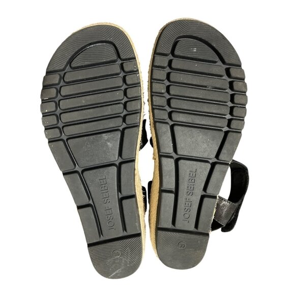 Josef Seibel Espadrille Sandals Black Leather Open Toe Wedge Size 39 / US 8-8.5 - Picture 6 of 10
